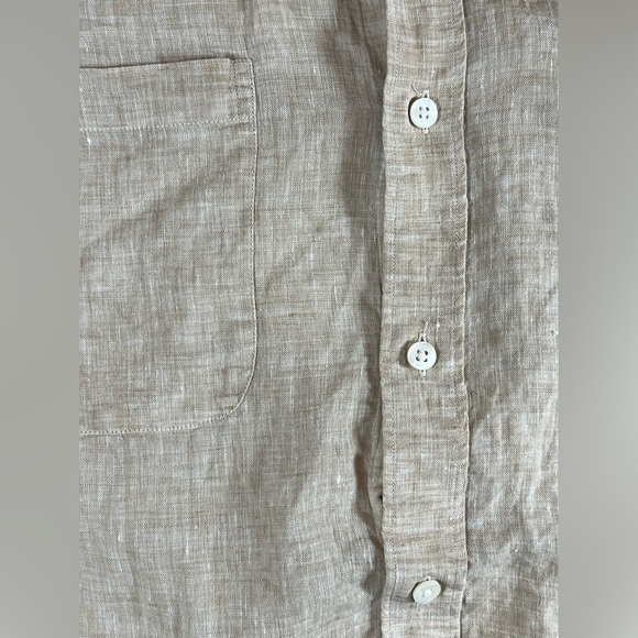 Hickey Freeman 100% Linen XL Light Tan Summer Spring Beach Vacation Shirt Zegna - Picture 9 of 12
